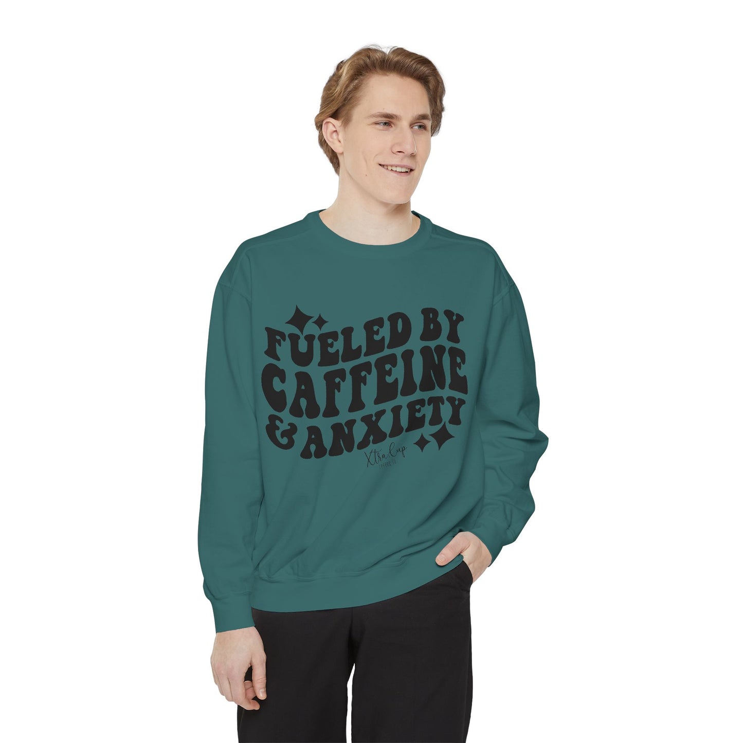 Caffeine & Anxiety Sweatshirt, Cozy Unisex Pullover, Funny Gift for Coffee Lovers, Casual Wear, Motivational Outfit