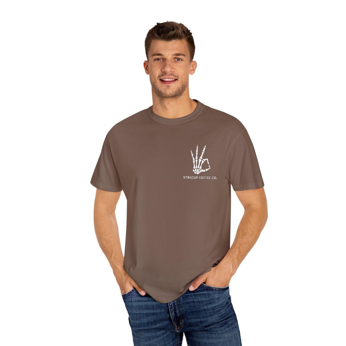 Gothic Coffee Lover T-Shirt, Unisex Skeleton Shirt, Death Before Decaf Tee, Halloween Apparel, Graphic Tee for Coffee Enthusiasts