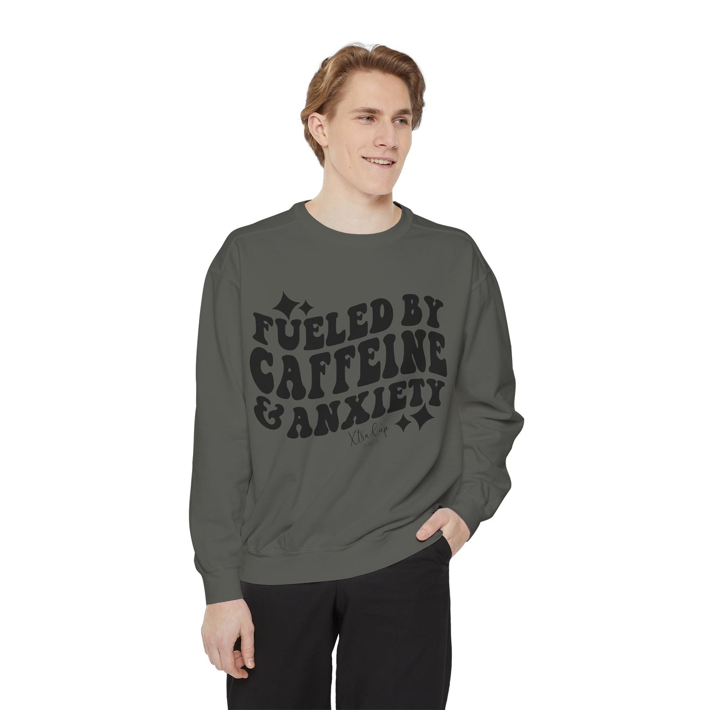 Caffeine & Anxiety Sweatshirt, Cozy Unisex Pullover, Funny Gift for Coffee Lovers, Casual Wear, Motivational Outfit