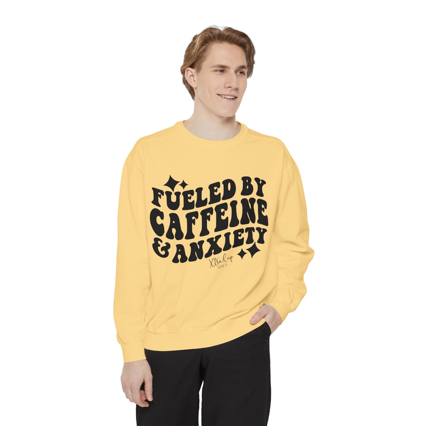 Caffeine & Anxiety Sweatshirt, Cozy Unisex Pullover, Funny Gift for Coffee Lovers, Casual Wear, Motivational Outfit