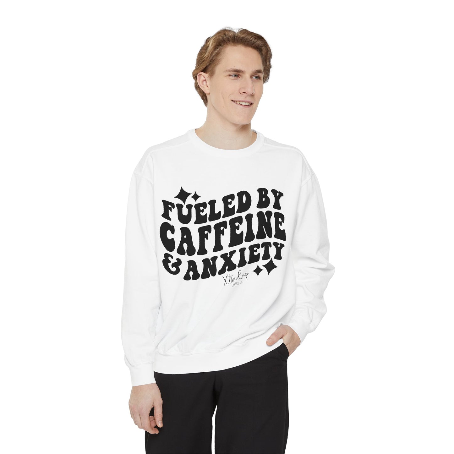 Caffeine & Anxiety Sweatshirt, Cozy Unisex Pullover, Funny Gift for Coffee Lovers, Casual Wear, Motivational Outfit