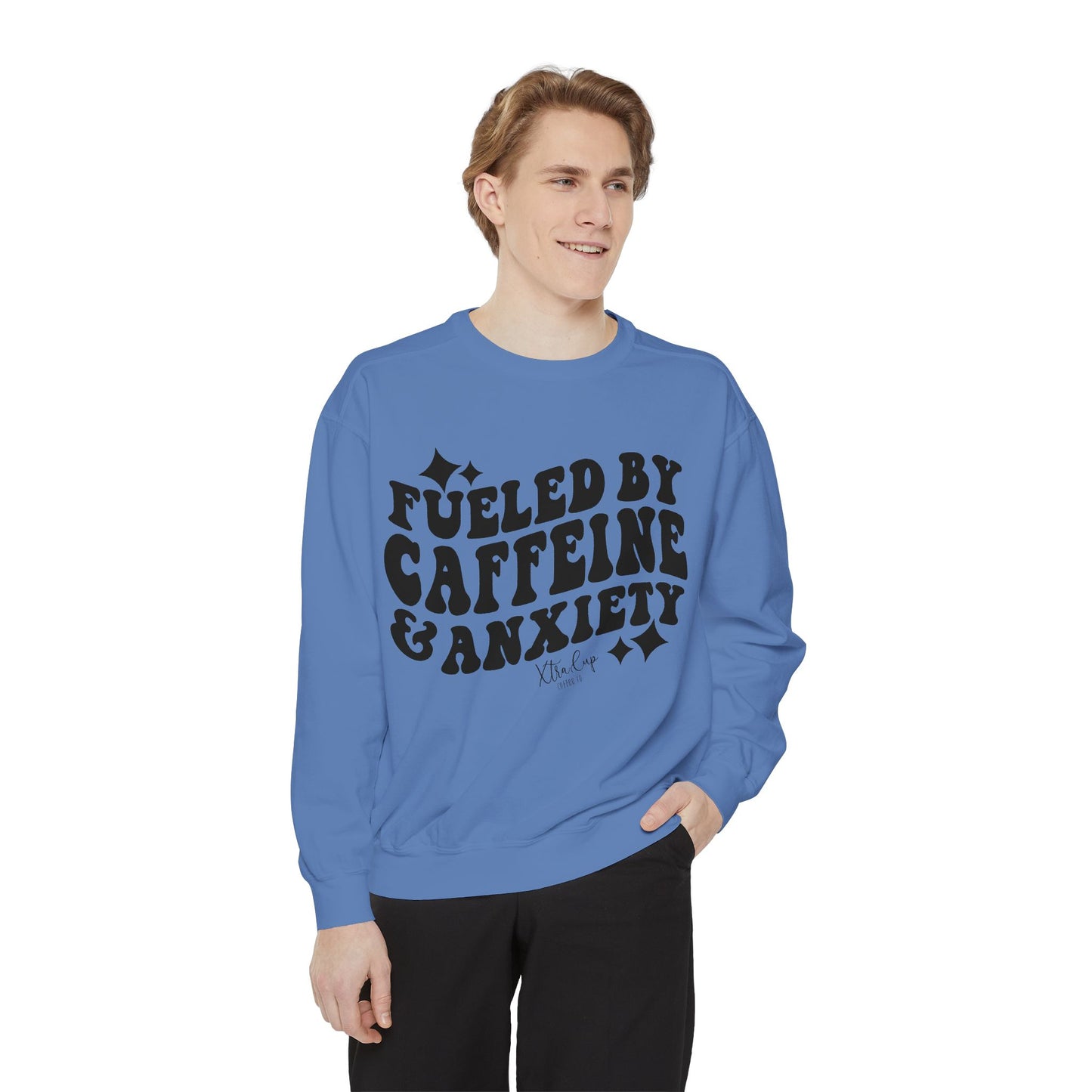 Caffeine & Anxiety Sweatshirt, Cozy Unisex Pullover, Funny Gift for Coffee Lovers, Casual Wear, Motivational Outfit